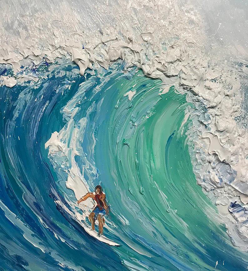 Surfsport Blue Wellen von Spachtel Detailtextur Ölgemälde